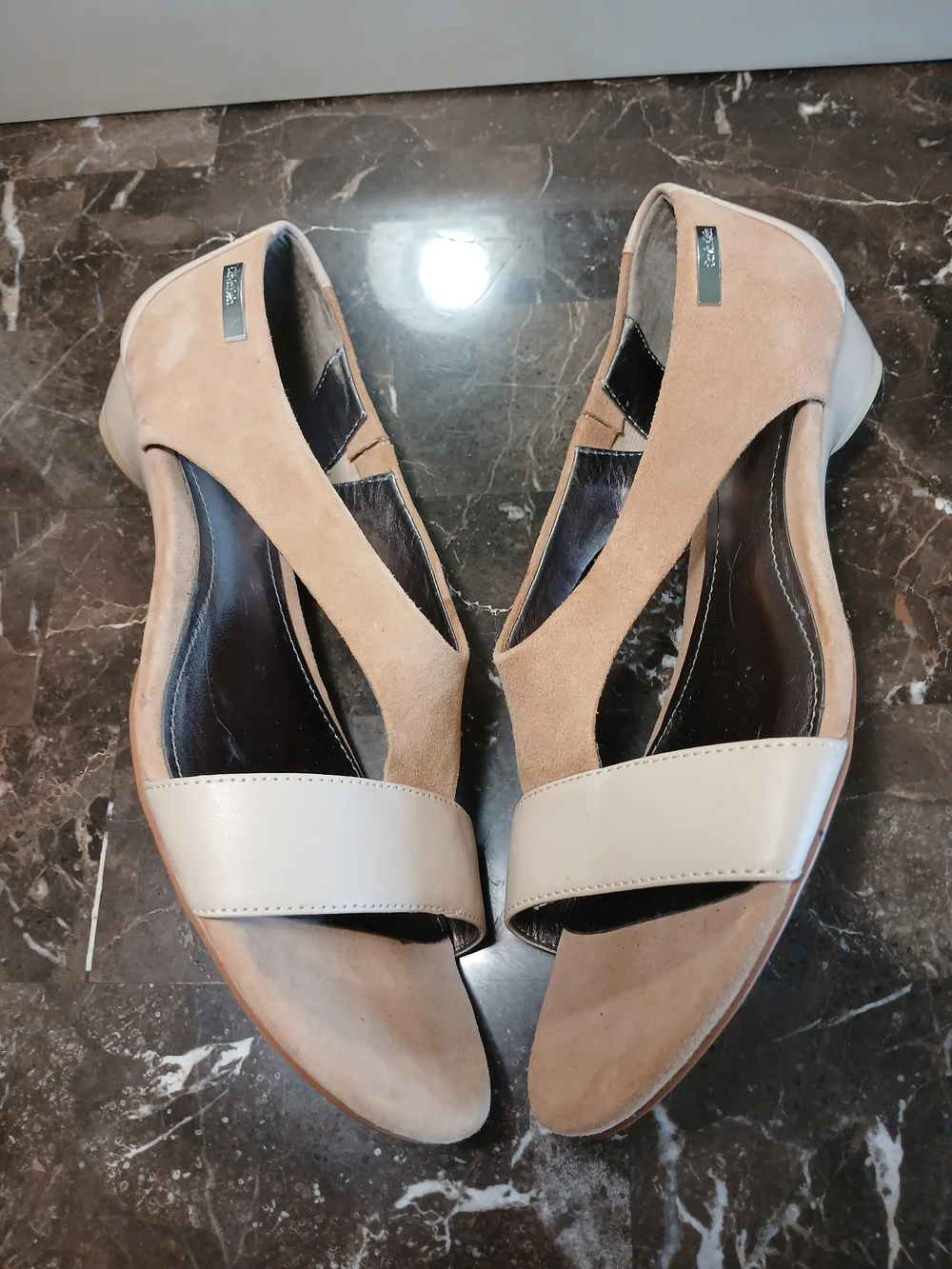 Calvin Klein Beige and Tan Suede Open-Toe Sandals
